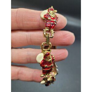 VTG Gold Tone Santa Claus Christmas Link Bracelet Charm Holiday retro RARE
